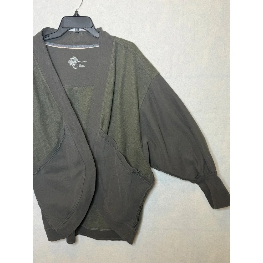 PILCRO Open Front Kimono Style Cardigan Olive Green L XL Balloon Sleeve Pockets - Picture 3 of 5
